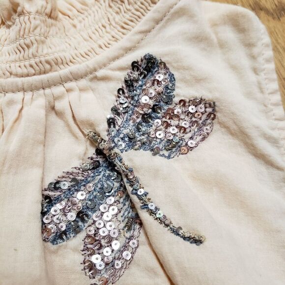 🩵NWT Free People Peach "The Garden" Dragonfly Sequin Sleeveless Top Medium - Picture 9 of 12